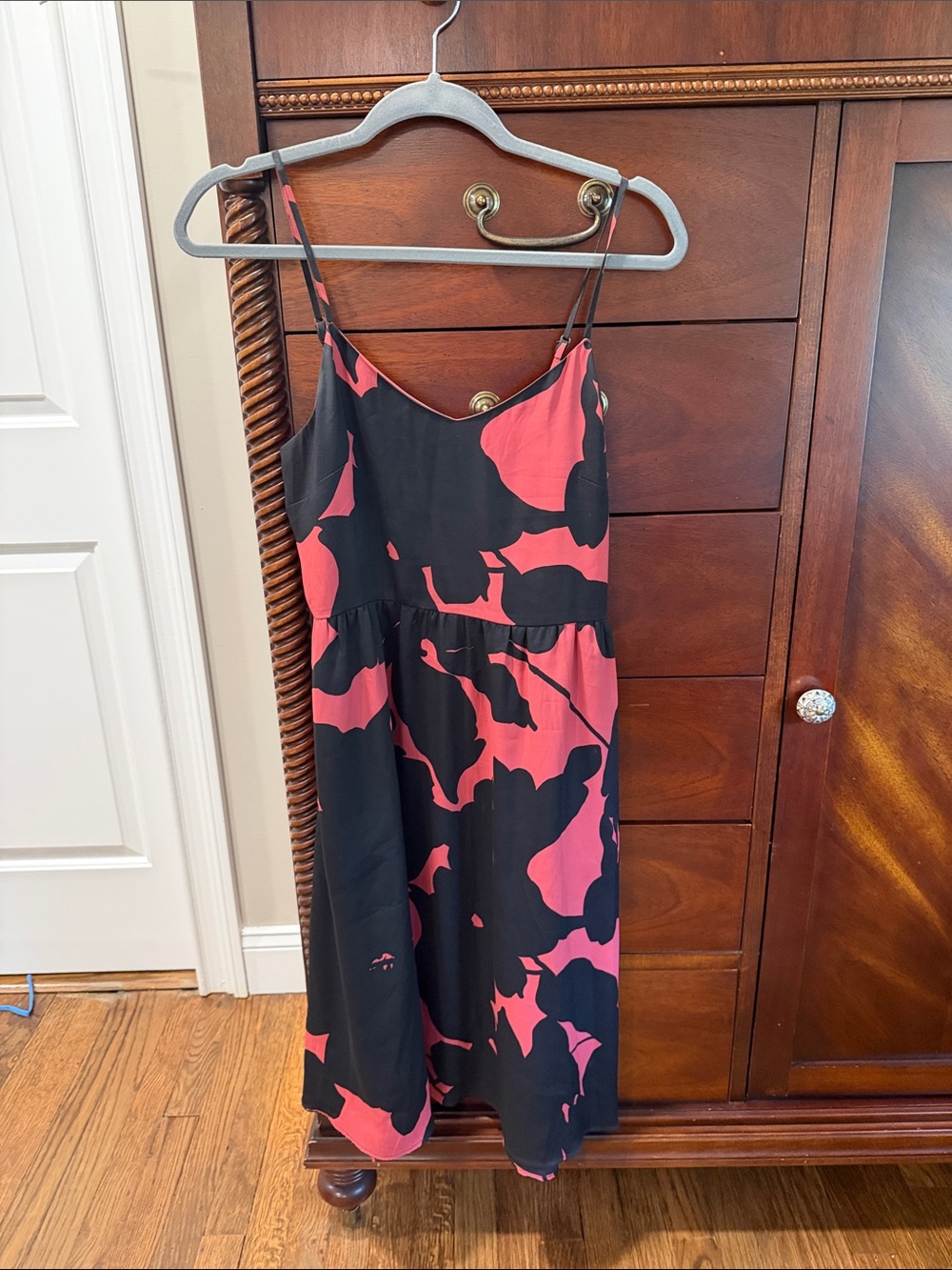 LOFT Black and Pink Floral Slip Dress